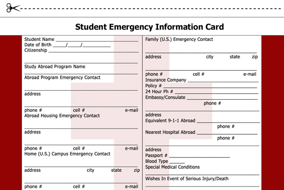 Student Emergency Information Card